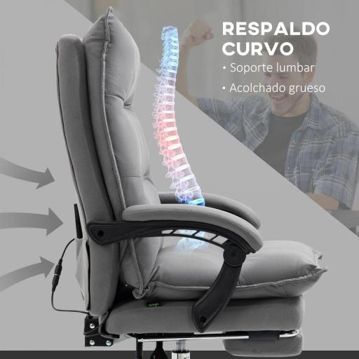 Silla de Masaje Reclinable con 6 Puntos de Masaje y 5 Modos con Función de Calefacción Ajustable 66x74x114-121,5 cm Gris [5]
