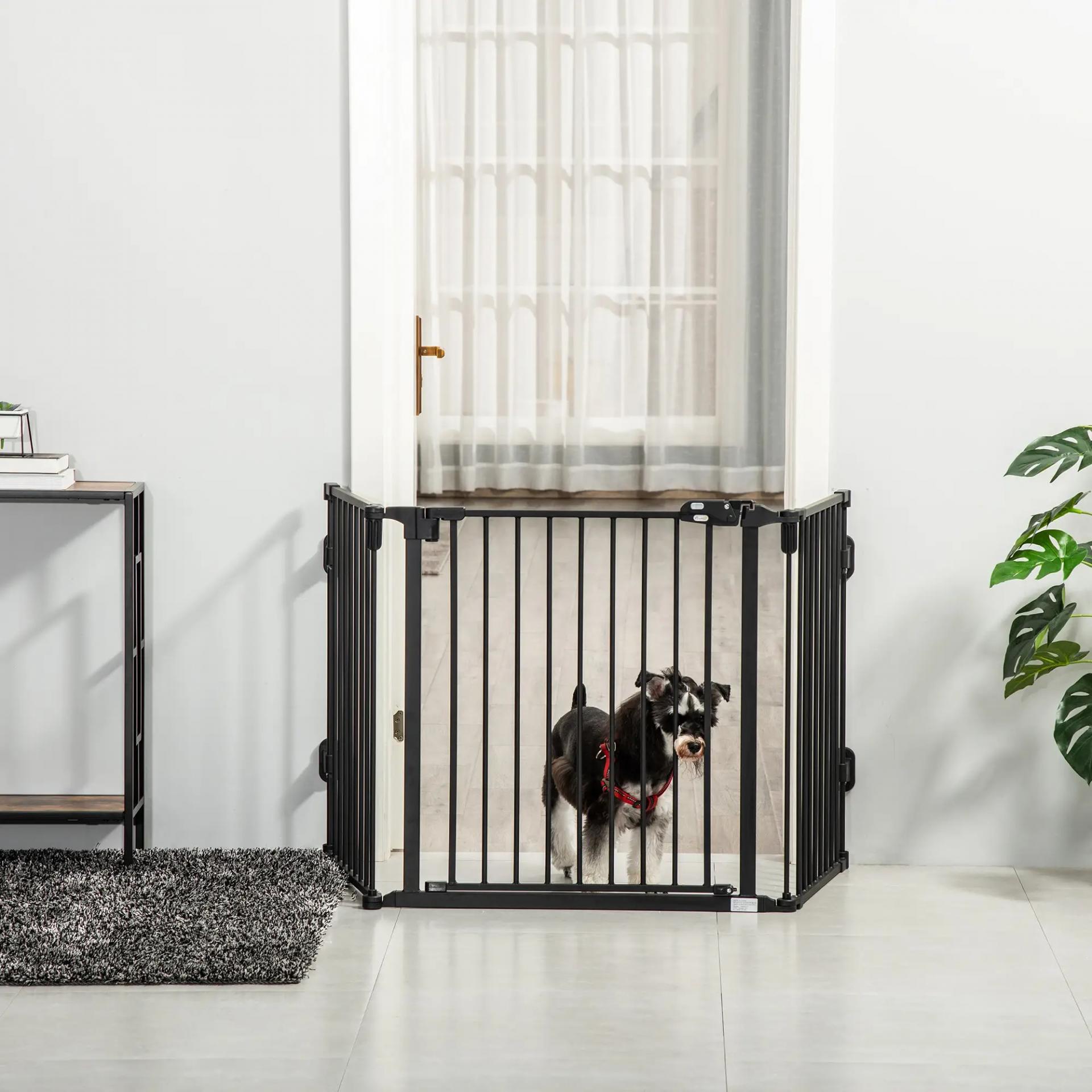 Barrera de Seguridad para Mascotas de 3 Paneles Puerta Auto Cierre y Diseño Plegable para Perros Pequeños 202,5x2x76 cm