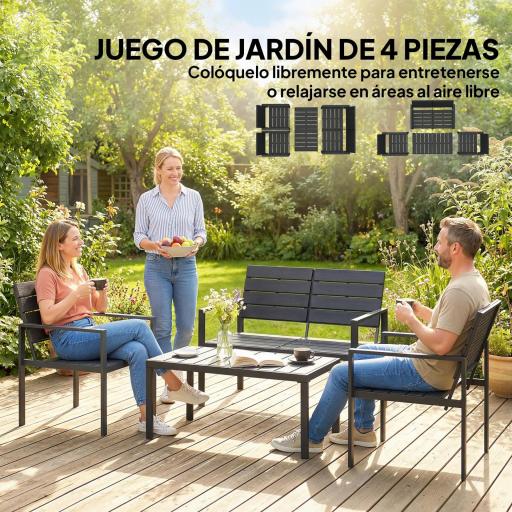 Conjunto de Muebles de Jardín para 4 Personas con Sofá de 2 Plazas 2 Sillones Mesa de Centro Negro [7]