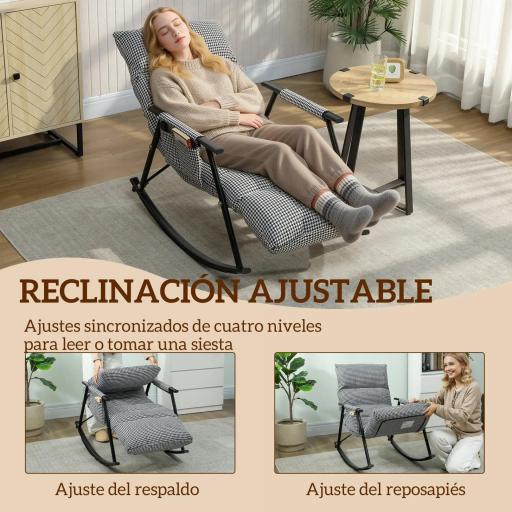 Silla Mecedora con Respaldo y Reposapiés Ajustables Mecedora Sillón Balancín Tapizado en Lino 62x100x89 cm Negro [4]
