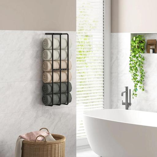 Toallero de Pared con 3 Barras y Marco de Metal Soporte de Toallas para Hotel 21x12x74 cm Negro [2]