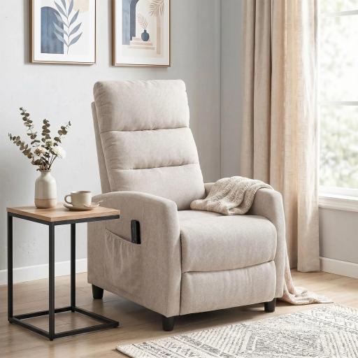 Sillón de Masaje Reclinable con Reposapiés 2 Zonas de Masaje Respaldo Alto Bolsillos Tapizado en Chenilla Crema [5]