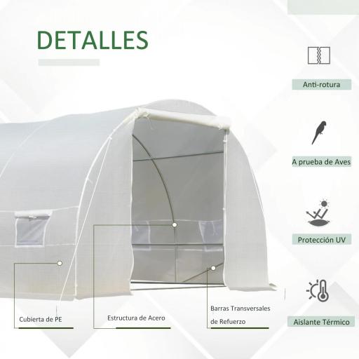 Invernadero de Exterior Invernadero de Túnel 8x3x2 m Invernadero de Jardín con 12 Ventanas y Puerta Enrollable para Cultivo Plantas Tomates Verduras Acero y PE 140 g/m² Blanco [2]