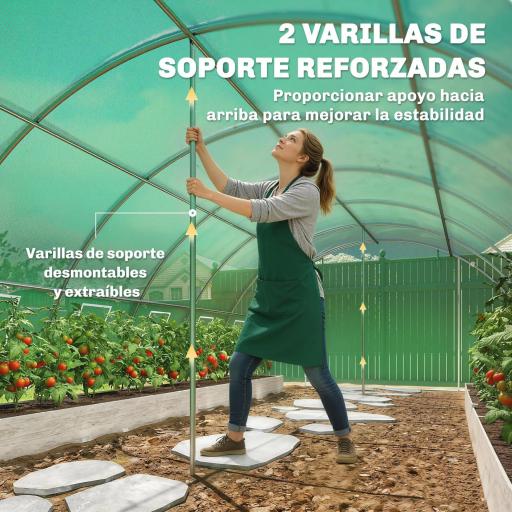 Invernadero de Túnel con 2 Varillas de Soporte 2 Puertas Enrollables y Ventanas de Malla Cubierta de PE Anti-UV Verde [5]
