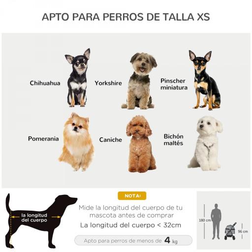 Carrito para Perros Pequeños con Ruedas Universales Cesta de Almacenaje Correas de Seguridad y Ventanas 67x45x96 cm Gris [2]