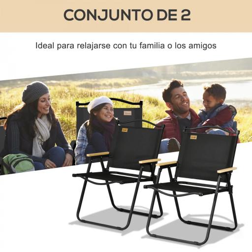 Set 2 Sillas de Jardín Plegables con Reposabrazos Sillas para Camping y Playa en Tela Oxford y Acero 54x59x78 cm Negro [2]
