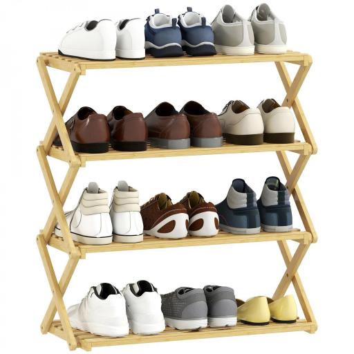 Zapatero Estrecho de Bambú Zapatero Vertical Plegable de 4 Niveles Sin Instalación Natural [8]