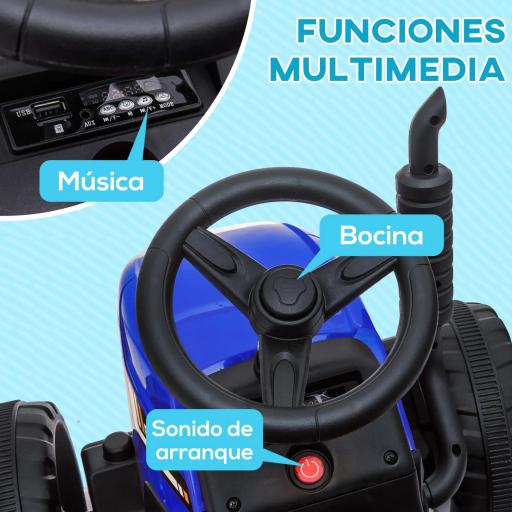 Tractor Eléctrico con Remolque para Niños 3-6 Años con Control Remoto y Cinturón de Seguridad 136,5x50x52,5 cm Azul [7]
