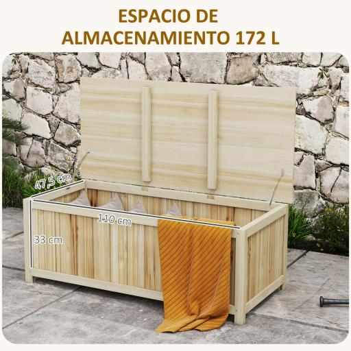 Arcón Exterior de Madera 172 L Baúl Almacenaje con Tapa Abatible Resistente a la Intemperie para Jardín Madera Natural [2]
