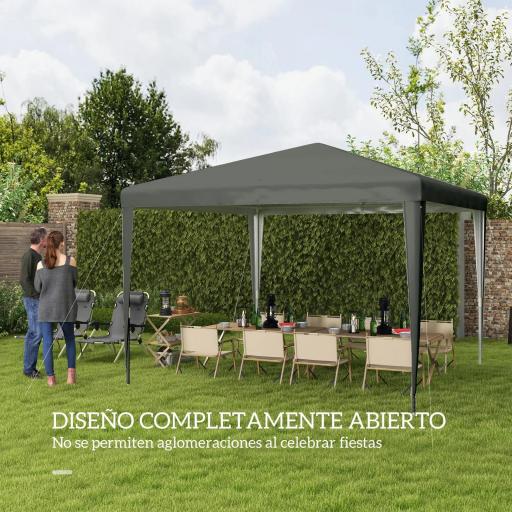 Carpa Desmontable de Jardín 3x3 m Gazebo Cenador para Exteriores con 4 Orificios de Drenaje y Tubo de Acero Gris [6]