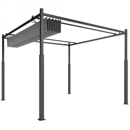 Pérgola de Jardín 3x3 m con Techo Retráctil y Accesorio Magnético Protección UV30+ Columnas Metálicas y Ganchos Gris [8]