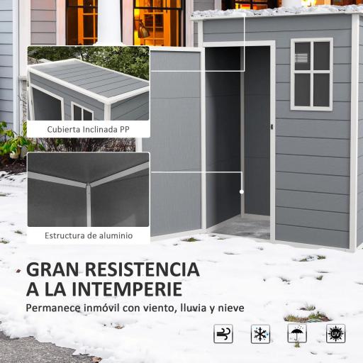 Caseta de Jardín Exterior 151x92x193 cm con Suelo Puerta Corredera y Techo Inclinado para Almacenar Herramientas Gris [4]