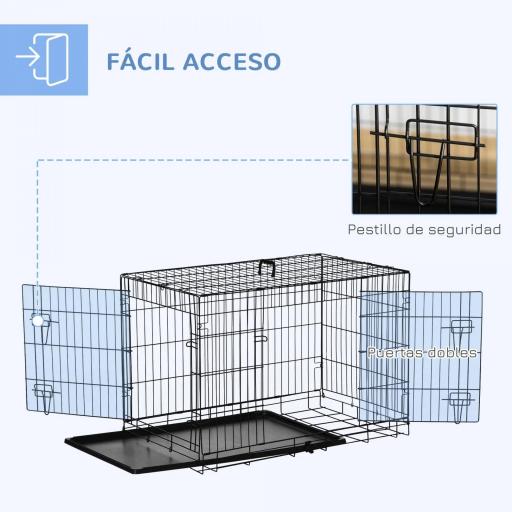 Jaula para Perros Plegable Transportín para Perros con 2 Puertas Bandeja Extraíble Asa de Transporte 90x57,5x62 cm Negro [2]