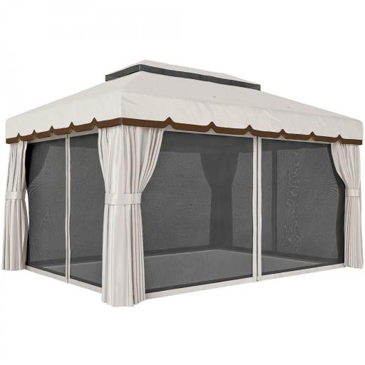 Cenador de Jardín 4x3m Pabellón de Jardín Gazebo con Doble Techo 4 Cortinas y Mosquitera Marco de Aluminio UPF50+ Crema [8]