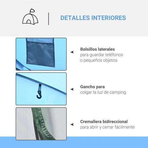 Tienda de Camping Pop-up con Ventanas Bolsillos y Bolsa de Transporte Impermeable Anti-UV 263,5x220x123 cm Azul [5]