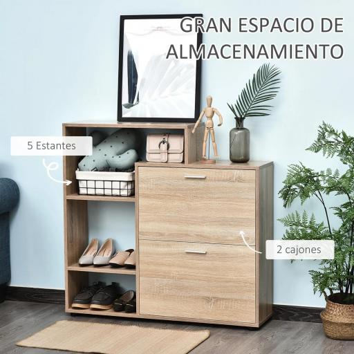Zapatero de Madera con Estantería y Cubos Armario para Zapatos de Entrada Pasillo 101.5x25.5x98cm [2]