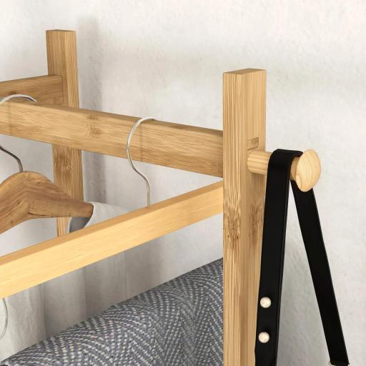 Perchero de Pie de Bambú con 2 Estantes 2 Ganchos 5 Barras con Estructura de Acero para Colgar Ropa Natural y Negro [5]