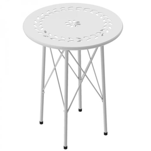 Mesa de Jardín Redonda de Acero con Diseño de Flores y Hojas Patas Ajustables y Estructura en Forma de X Ø40x50cm Blanco [8]