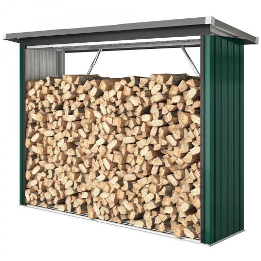 Casetilla para Leña de Acero Galvanizado con Base Elevada y Techo Inclinado 213x66,5x150 cm Verde [8]