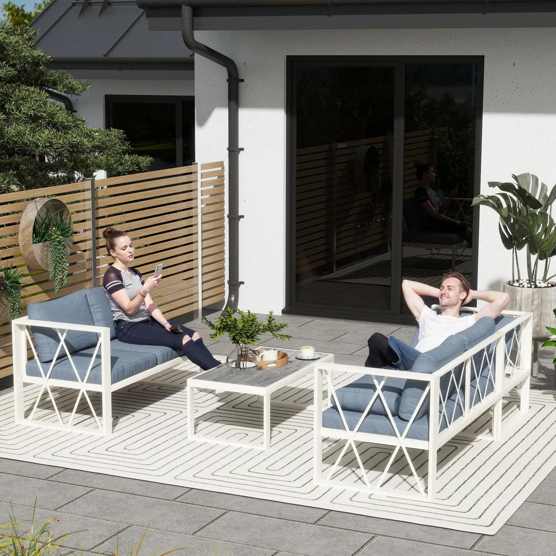 Conjunto de Jardín Exterior con 2 Sofás de 2 Plazas con Asiento Ajustable Sofá de Esquina y Mesa de Centro Beige y Gris