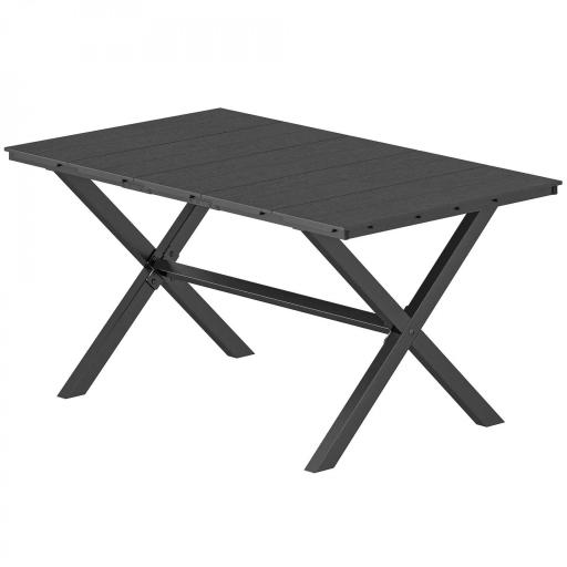 Mesa de Comedor de Jardín para 6 Personas con Superficie de HDPE de Listones Estructura Metálica 150x90x74 cm Negro [8]