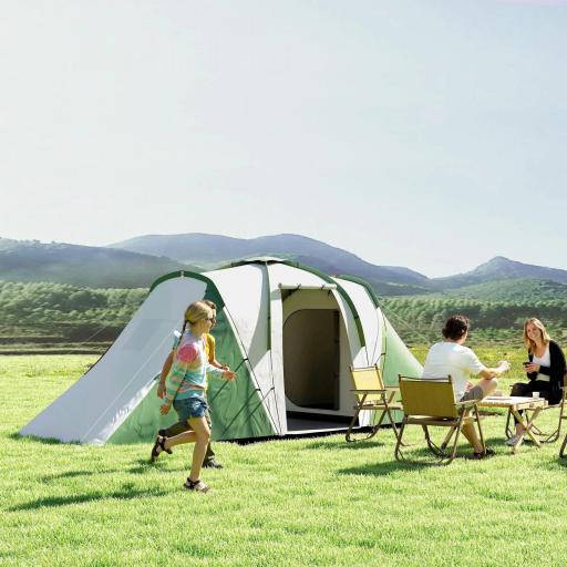 Tienda de Campaña para de 4-6 Personas con 2 Dormitorios Tienda de Camping Impermeable 3000 mm 555x225x190 cm Gris Verde