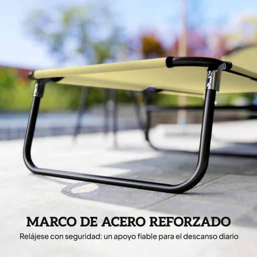 Tumbona Plegable Reclinable con Ángulo Ajustable de 5 Posiciones para Jardín Exterior Piscina Terraza Camping Carga 120 kg 188x56x28 cm Beige [5]