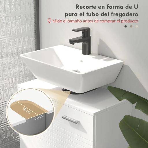 Mueble para Debajo del Lavabo Armario de Baño de Pared con 2 Puertas y Estante Interior Ajustable Estilo Moderno 60x30x62,5 cm Blanco [2]