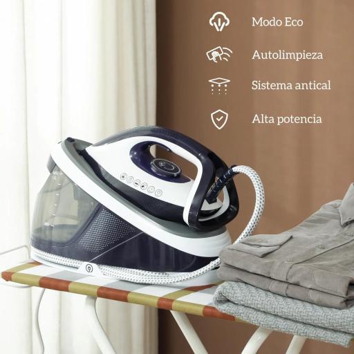 Centro de Planchado 2600W 100 g/min 8 Bares Función ECO Suela de Cerámica Sistema Antical Depósito Extraíble 1,5 L Azul [5]