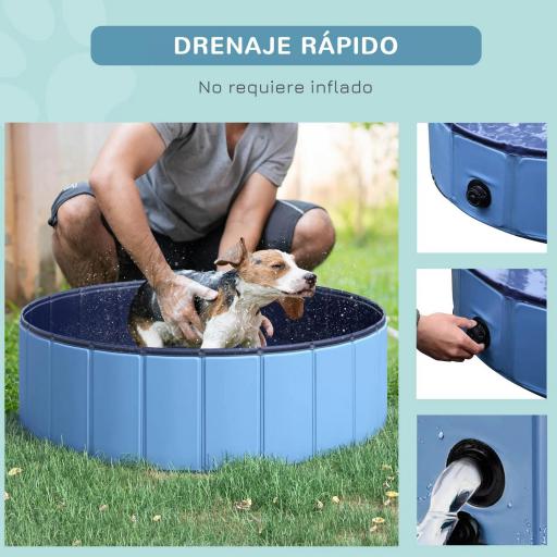 Piscina Plegable para Perros Gatos Ø100x30 cm Bañera Portátil para Mascotas PVC Antideslizante Múltiples Usos Color Azul [6]