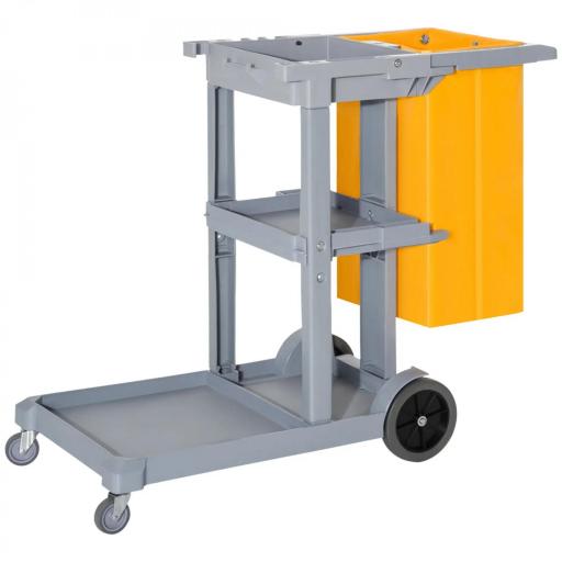 Carro de Limpieza con Bolsa 100L Profesional y Multifuncional para Colectividades Hotel Hostal con 3 Bandejas y 1 Plataforma 121x50,5x96,5 cm Gris y Amarillo [10]