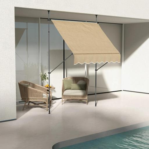 Toldo Manual Retráctil con Manivela 200x120x210-300 cm con Altura Ajustable Impermeable y Anti-UV Beige