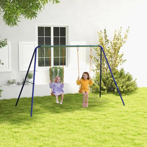 Columpio para Niños de 3-8 Años con 2 Sillas Resistente a los Rayos UV y Soporte de Metal Carga 90 kg Multicolor