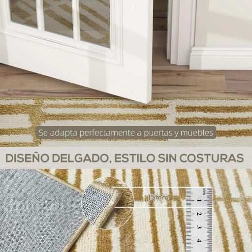 Alfombra Salón 170x120 cm Lavable en Lavadora Pelo Corto Estilo Moderno Tapete para Sala de Estar Dormitorio Crema [6]