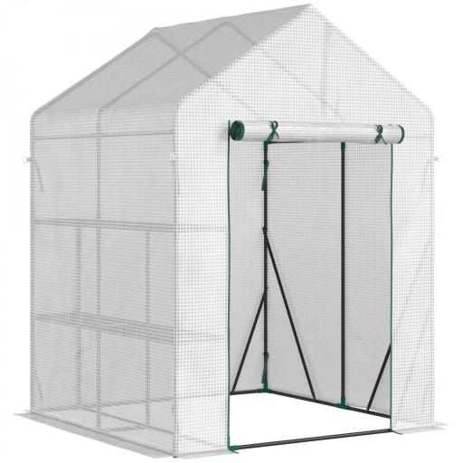 Invernadero de Exterior con 2 Estantes Puerta con Cremallera y Marco de Acero 143x143x195 cm Blanco [9]
