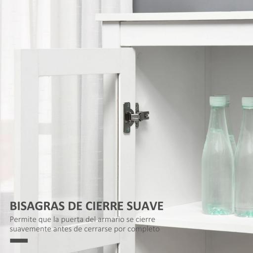Vitrina de Salón Aparador de Cocina con 2 Puertas de Vidrio 3 Estantes 2 Cajones para Comedor Oficina 80x40x160cm Blanco [4]