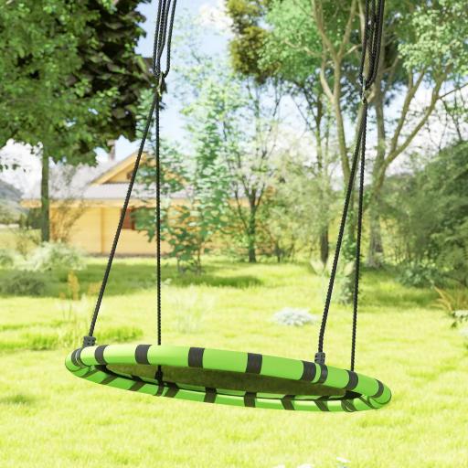 Columpio Infantil Redondo de 100 cm para Jardín con Altura Ajustable y Soporte de 150 kg Ø100x180 cm Negro y Verde [7]