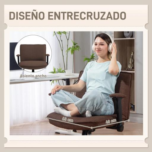 Silla de Oficina Piernas Cruzadas con Reposabrazos Abatible Asiento Ancho sin Ruedas Altura Ajustable Giratoria Marrón [5]