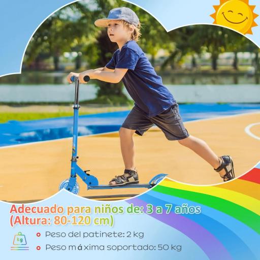Patinete Infantil Plegable con Luces Música Altura Ajustable Ruedas Brillantes Pedal LED Carga 50kg 67x32x65-78 cm Azul [6]