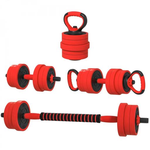 Kit de Gimnasio 4 en 1 con Barra de Pesas Mancuernas Kettlebell para Entrenamiento de Fuerza en Casa Color Rojo y Negro [9]