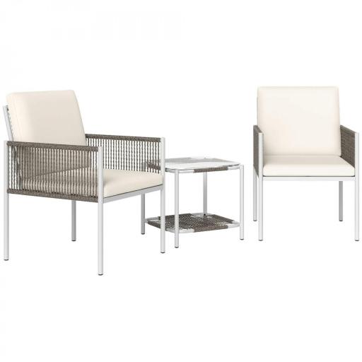 Juego de 2 Sillas y Mesa de Ratán con Cojines Acolchados y Encimera de Vidrio para Balcón Terraza Marrón y Crema [9]