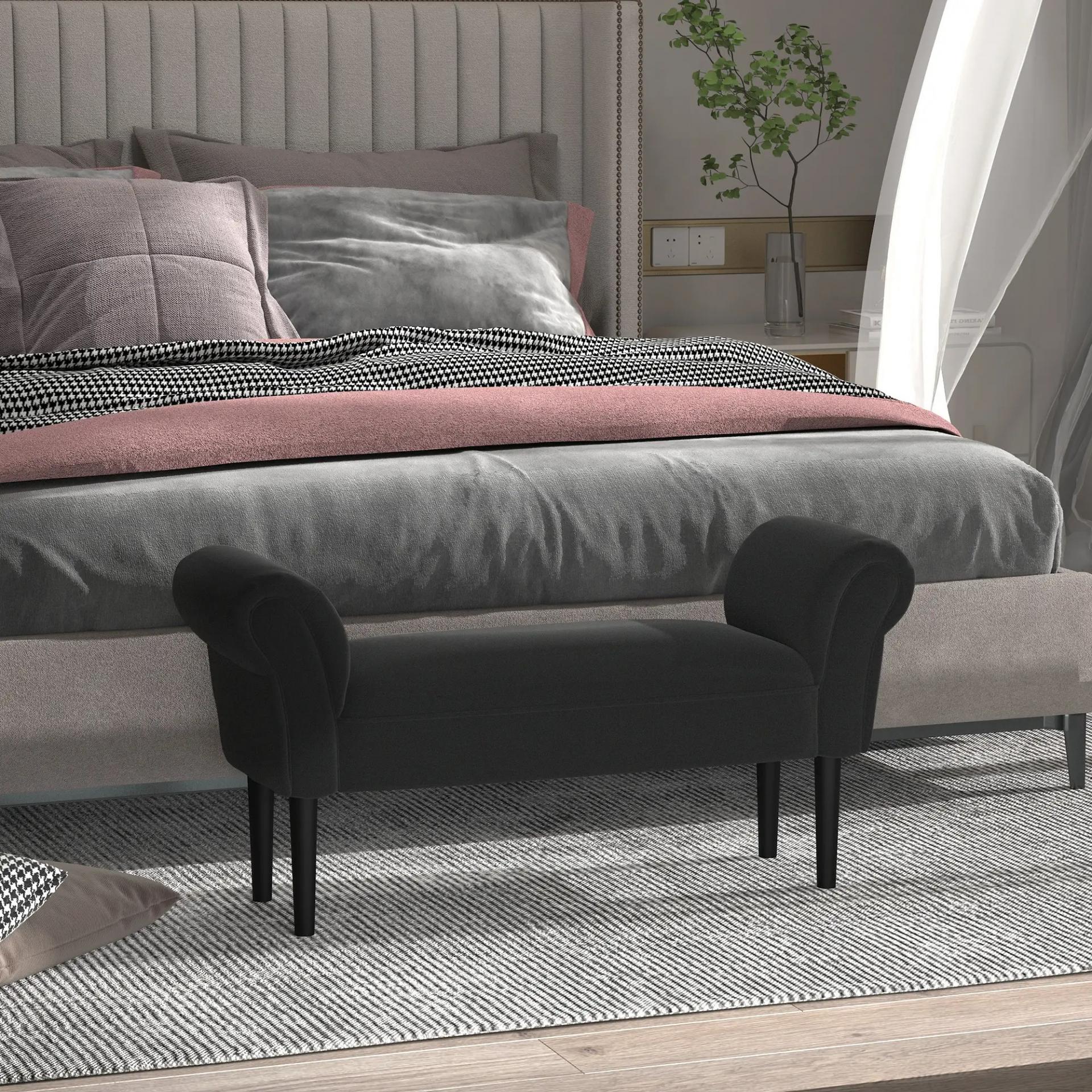 Banco Zapatero Banqueta con Brazos Tapizada tipo Banco de Madera para Dormitorio Salón Recibidor 102x36x51cm Carga 130kg