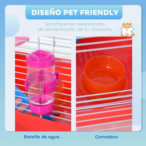 Jaula para Hámster con Plataforma con Caseta Comedero Bebedero y Rueda de Ejercicio 47x30x27 cm Blanco y Rojo [2]