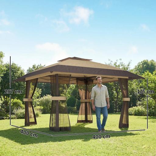 Carpa Plegable 4x4 m Pop-up con Doble Techo 4 Laterales de Malla Altura Ajustable Bolsa Transporte UPF30+ Caqui [4]