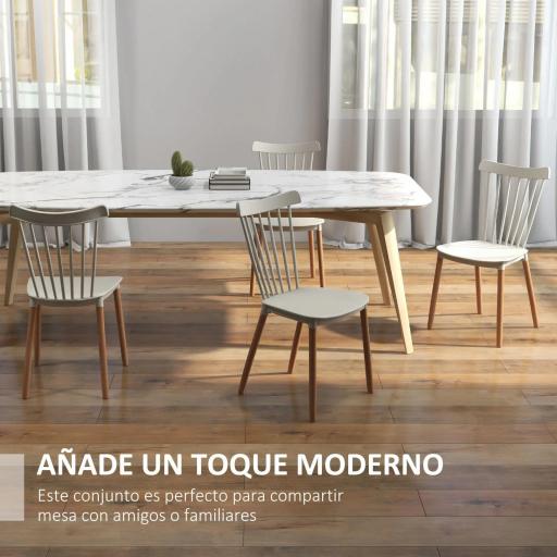 Juego de 4 Sillas de Comedor Estilo Nórdico con Respaldo de Polipropileno y Patas de Madera 48x52,5x83 cm Gris [2]