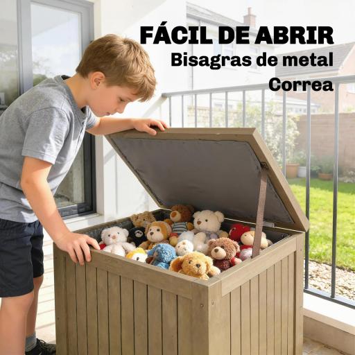 Arcón Exterior de Madera 130L Baúl Almacenaje Exterior con Forro Tapa con Bisagras y Correa 63x51x58,5 cm Marrón [4]