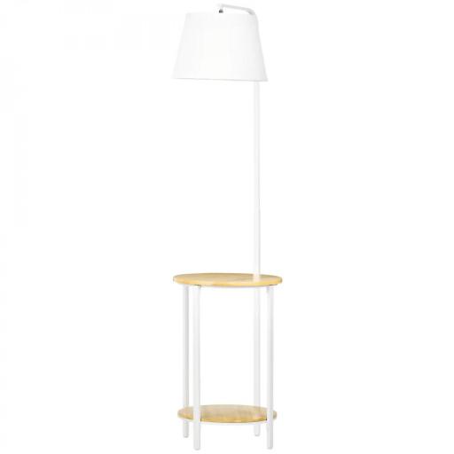 Lámpara de Pie Moderna con Mesita Pantalla de Lino Interruptor de Pie para Salón Dormitorio 43x39,5x162 cm Blanco [8]