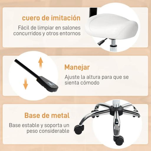 Taburete Giratorio con Respaldo y Ruedas Silla Ajustable para Salones de Belleza Estudio de Tatuajes 50x50x83-98cm Blanco [4]