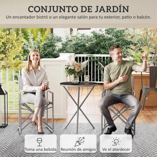Conjunto de Jardín 3 Piezas con Mesa Redonda de Vidrio Templado y 2 Sillas Plegables con Asientos de Malla Transpirable [2]