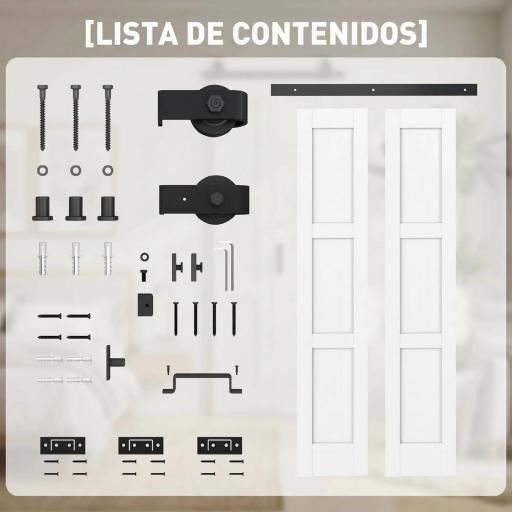Puerta Corredera Plegable con Herrajes 91,4x213,4 cm con Rodillo Riel de Acero Guía de Suelo Manija Blanco [2]